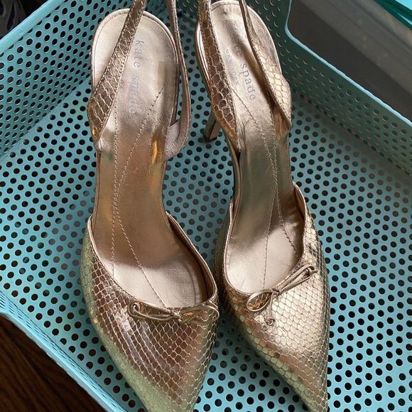 kate spade Shoes - Kate Spade 8b Gold Leather and Snakeskin Heels